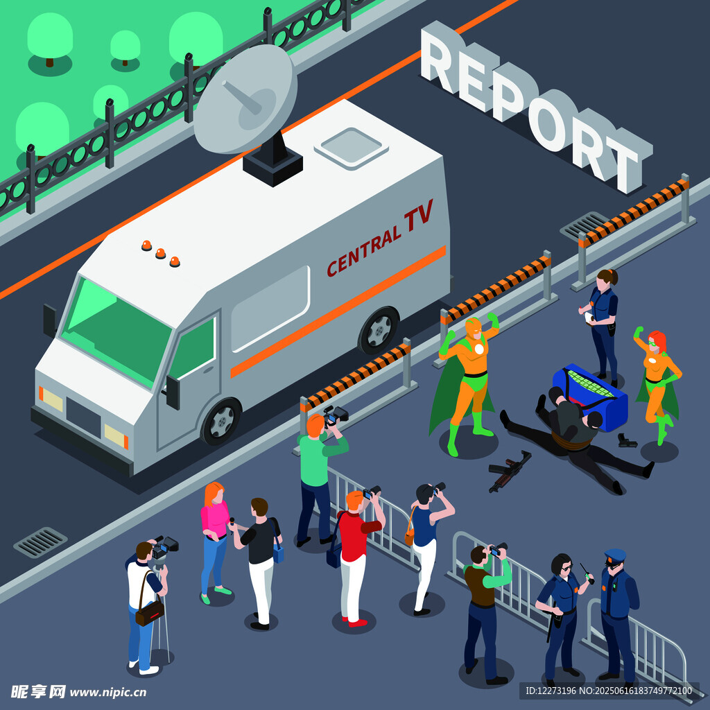 新聞采訪車旁的忙碌場(chǎng)景