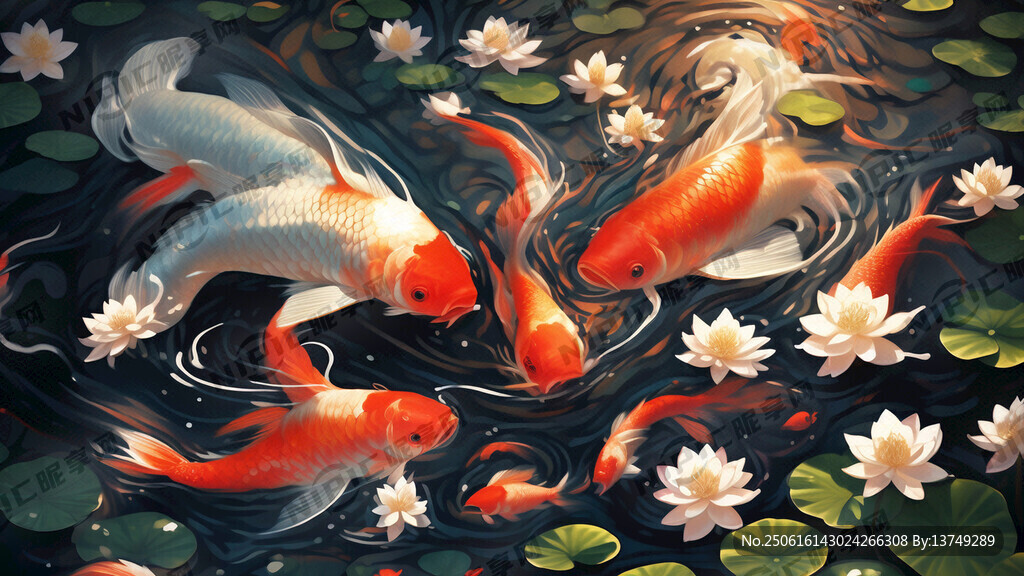 荷塘月色俯視圖 要有鯉魚