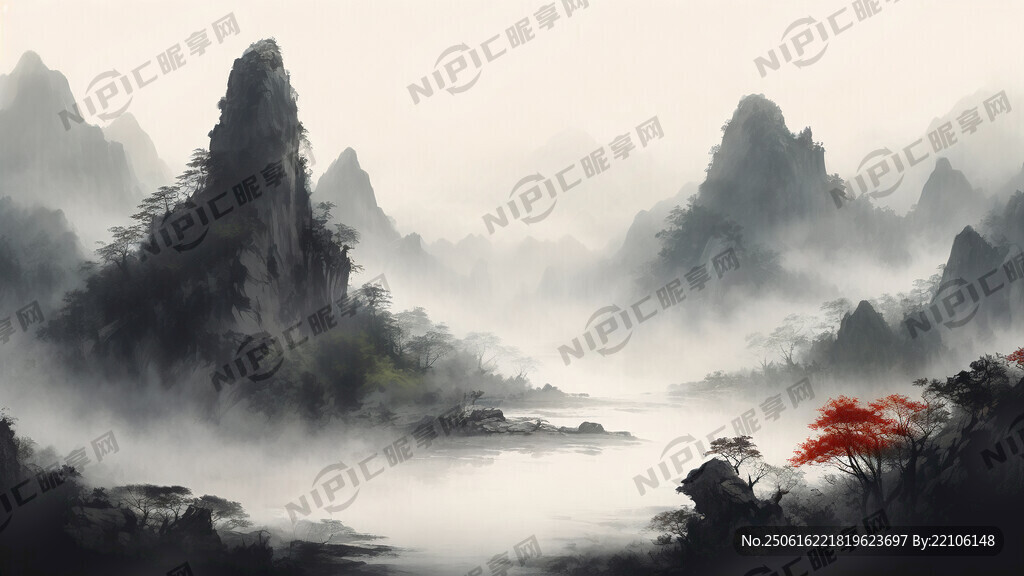 山谷 中國風 中國畫 山水