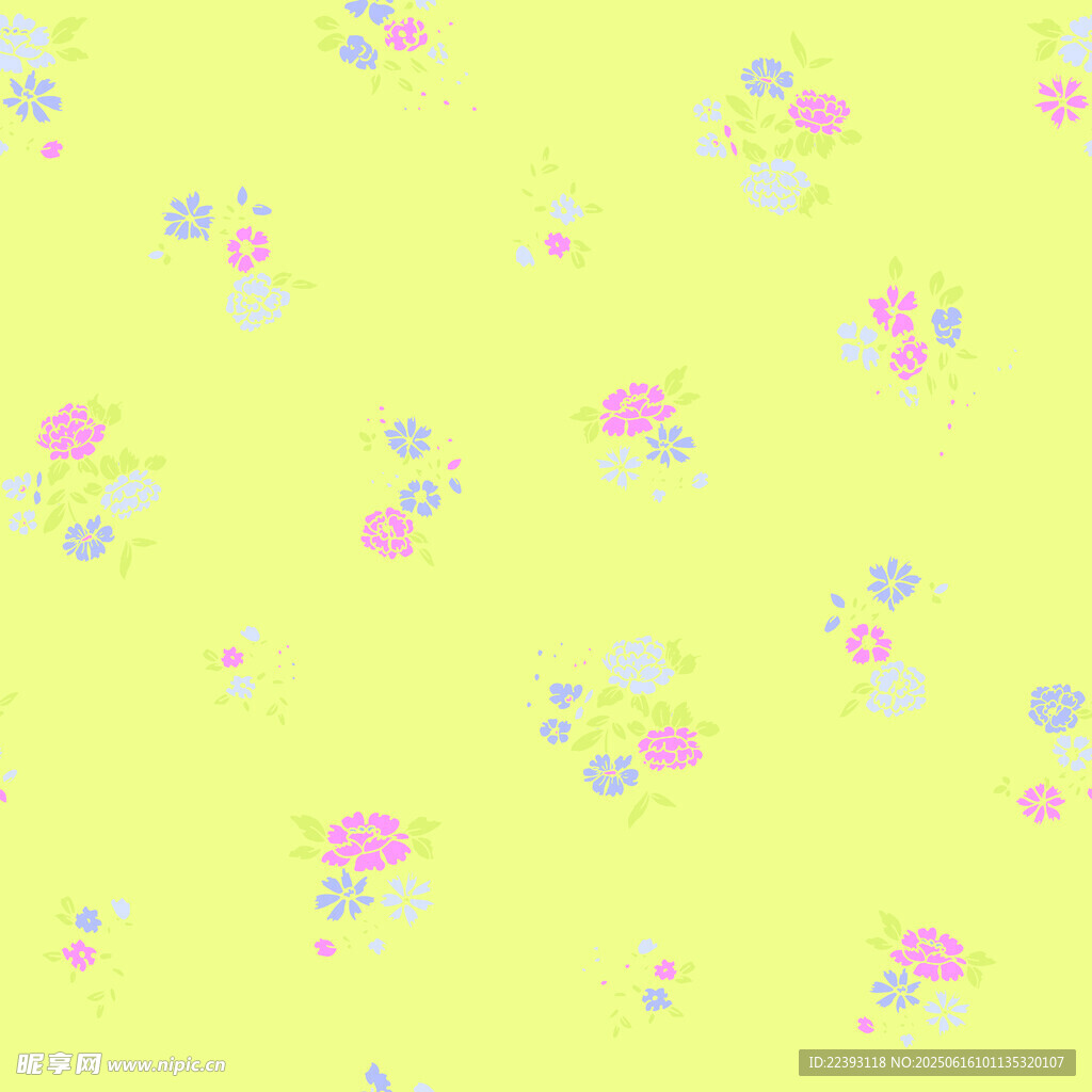 清新碎花黃色背景圖案  數碼印