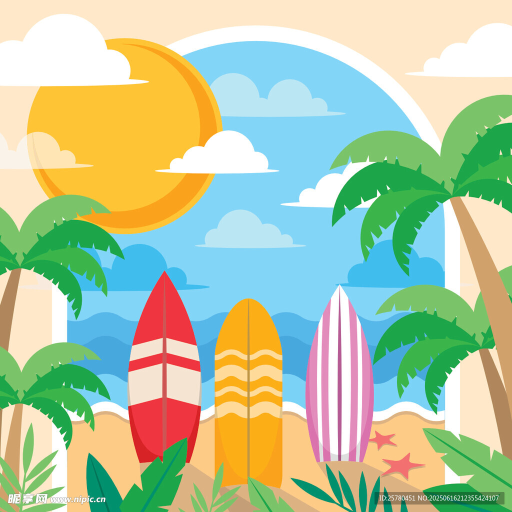 夏日海灘沖浪場景