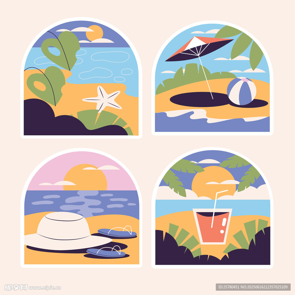 夏日海濱度假插畫元素