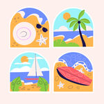 夏日海濱元素插畫