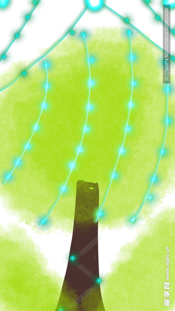 夢幻綠色樹掛藍色串燈