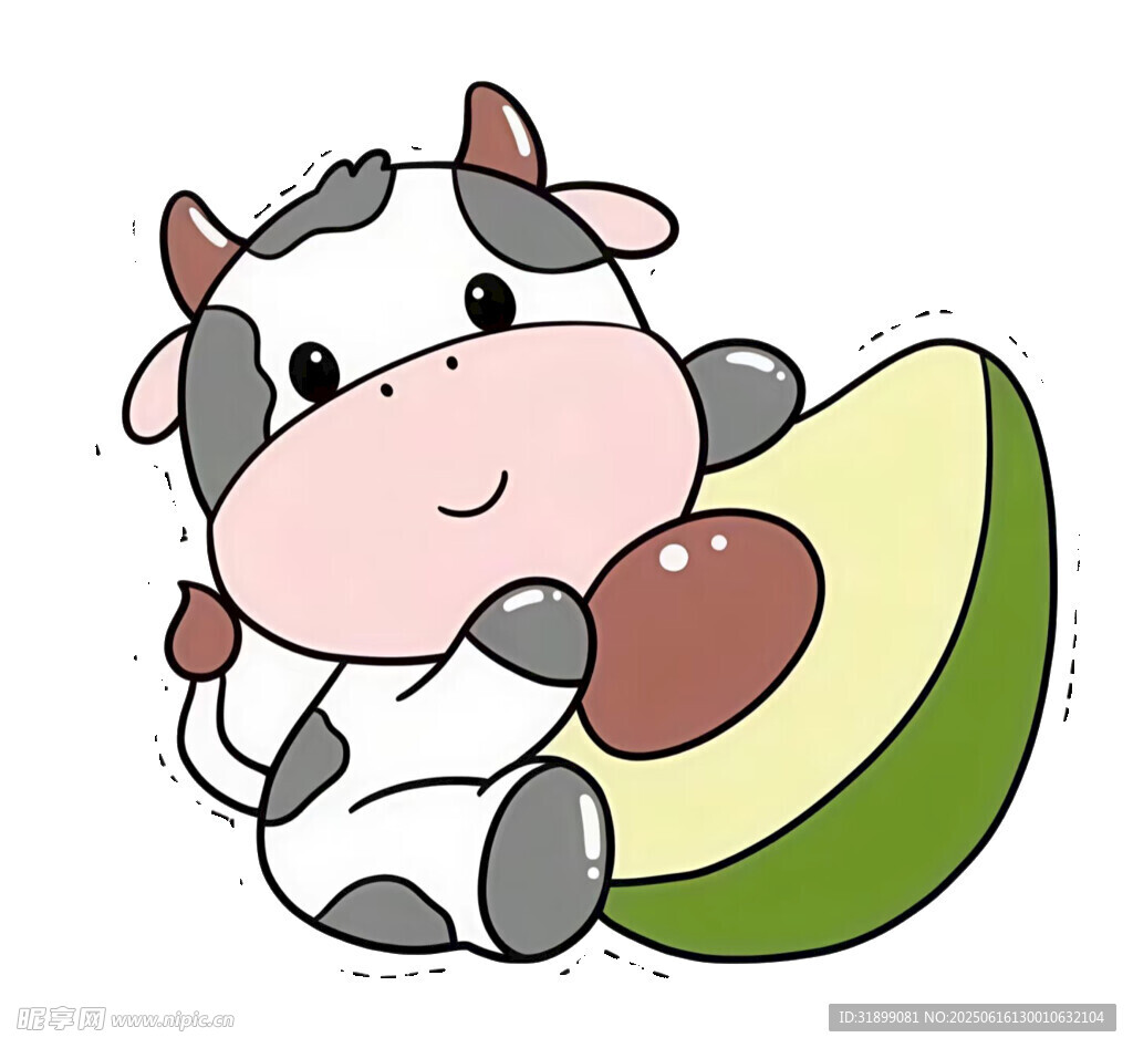 可愛小牛與牛油果插畫
