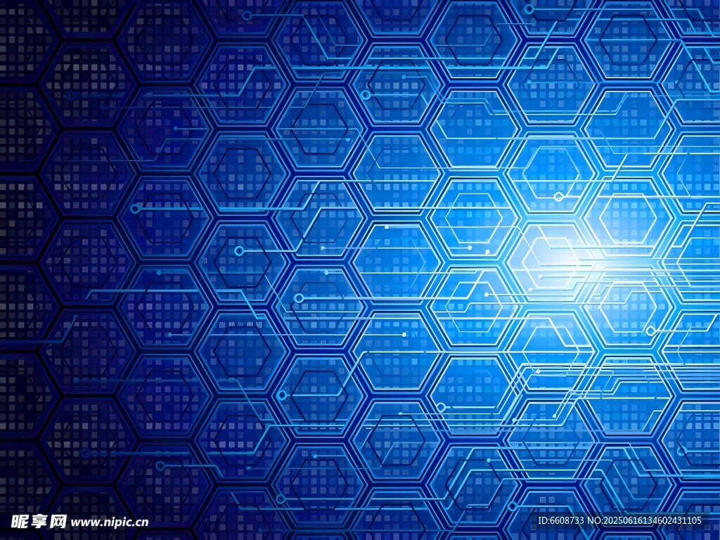藍色科技感六邊形背景圖