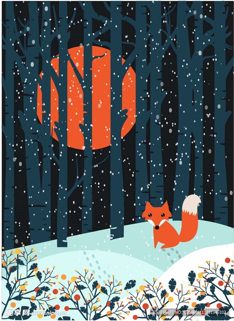 雪夜森林中的紅狐
