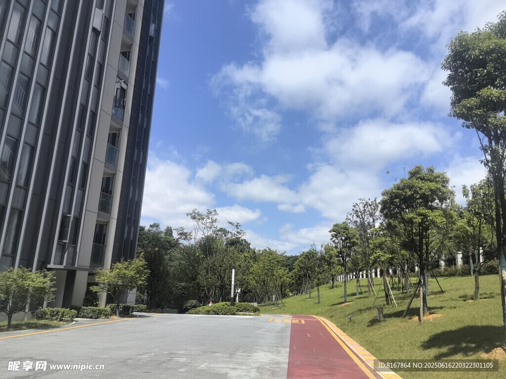 城市道路旁的現代建筑景觀