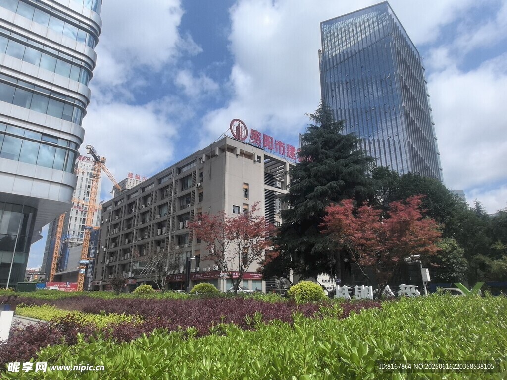 城市中高樓旁的多彩建筑
