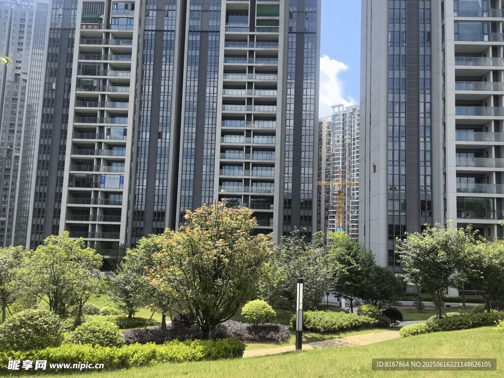 城市高樓旁的綠意景觀