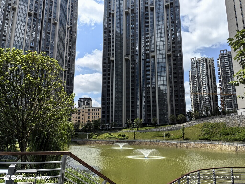 河畔高樓林立的城市景觀