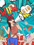 活力女孩用喇叭激情宣告