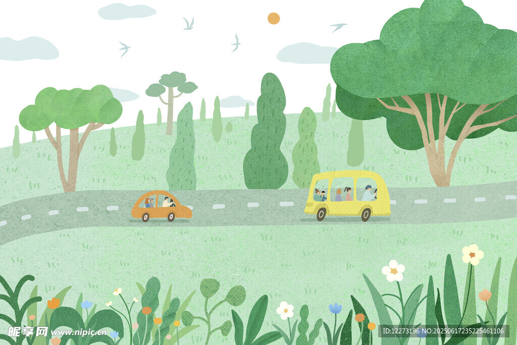 郊外公路上的車輛與風景