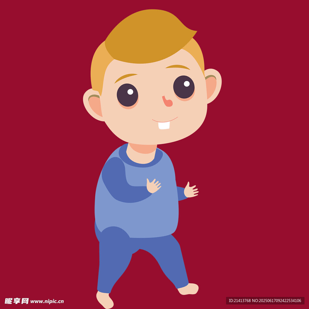 可愛男孩穿藍衣做手勢