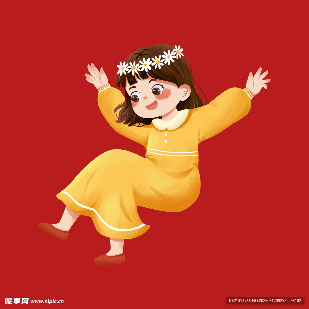 歡樂跳躍的古裝小女孩