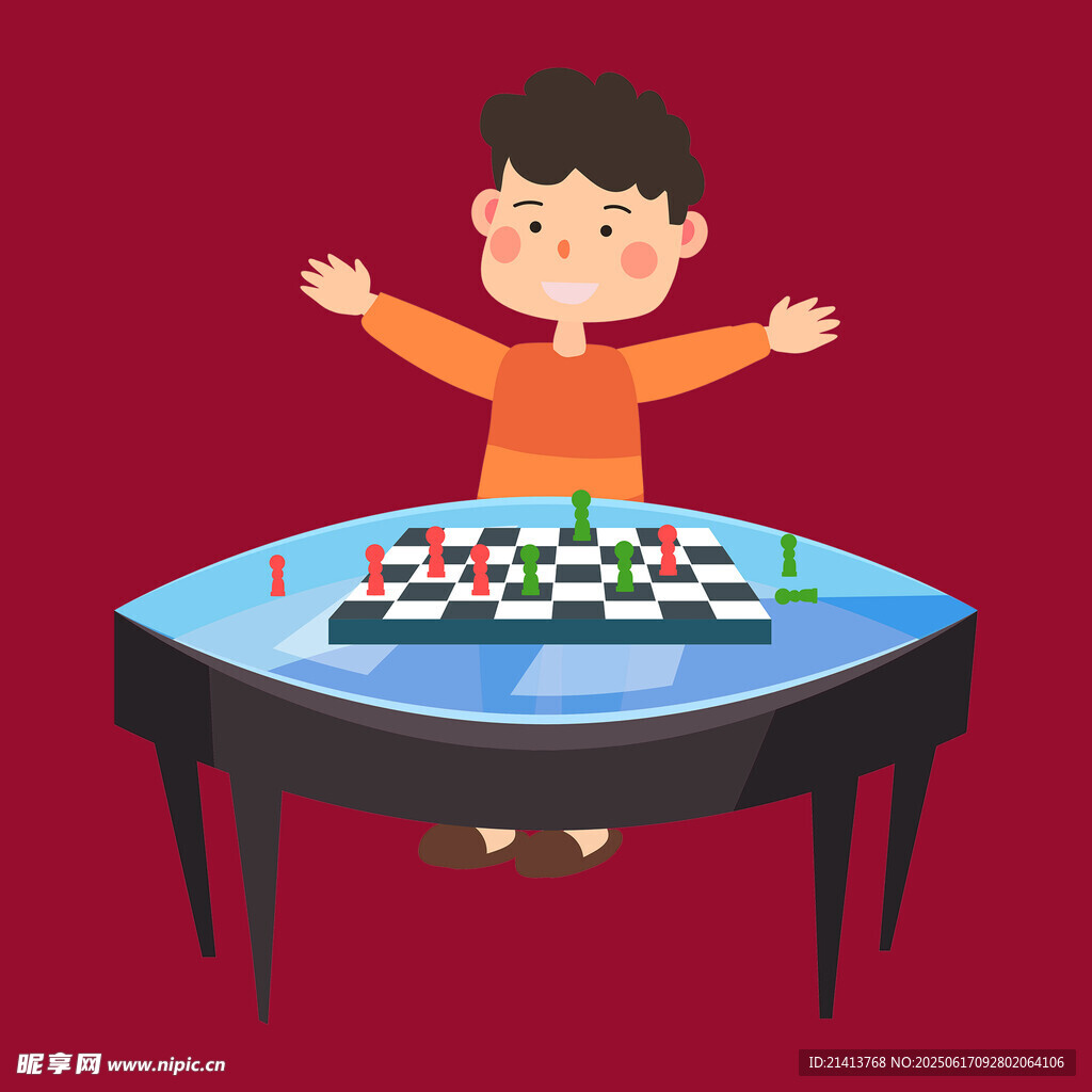 男孩開心下國際象棋