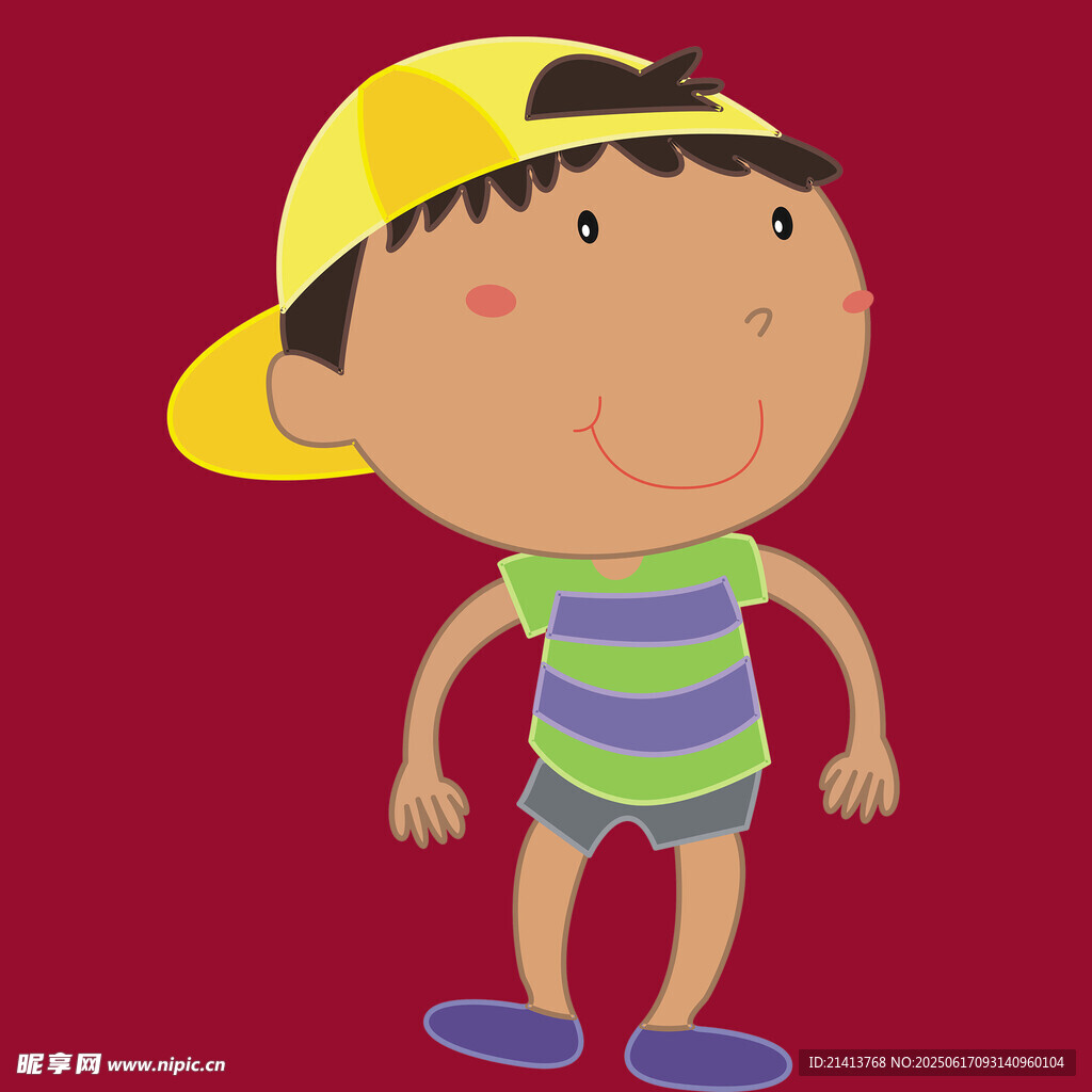 戴黃帽的條紋衣小男孩