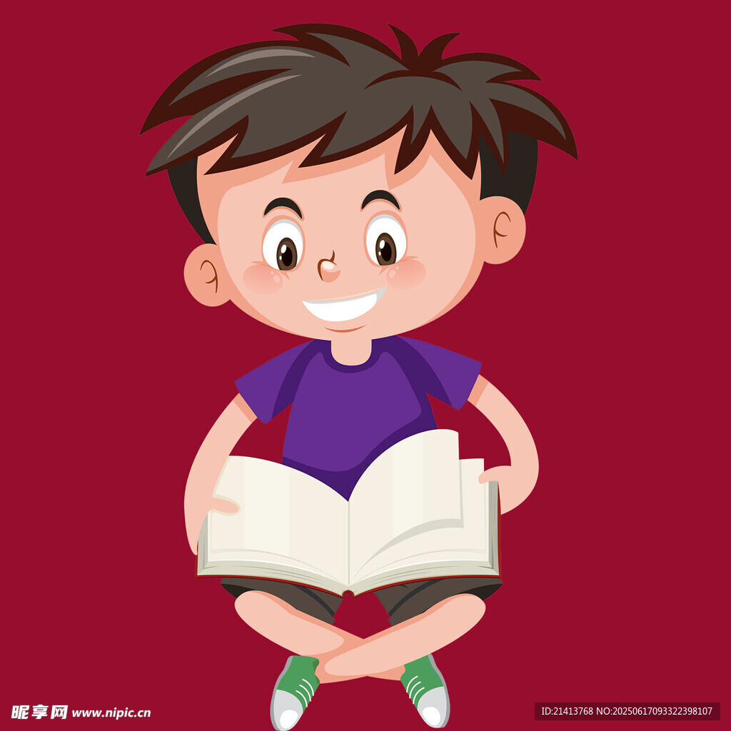 小男孩開心閱讀書籍