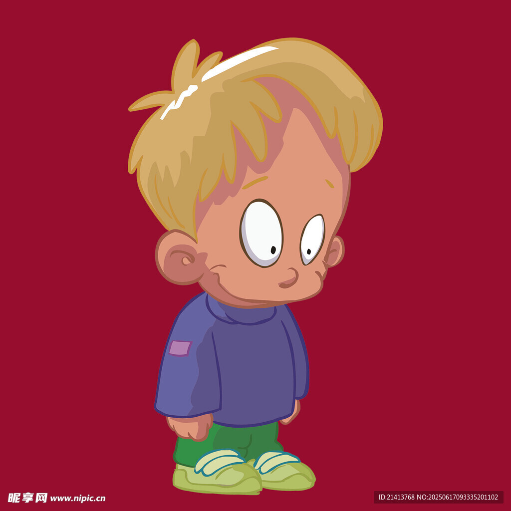 金發(fā)小男孩低頭站立