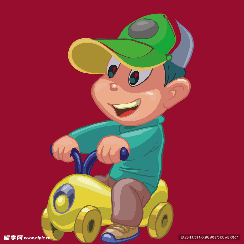 騎玩具車的快樂小男孩