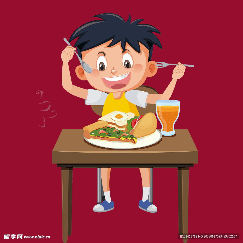 小男孩開心享用美味餐食