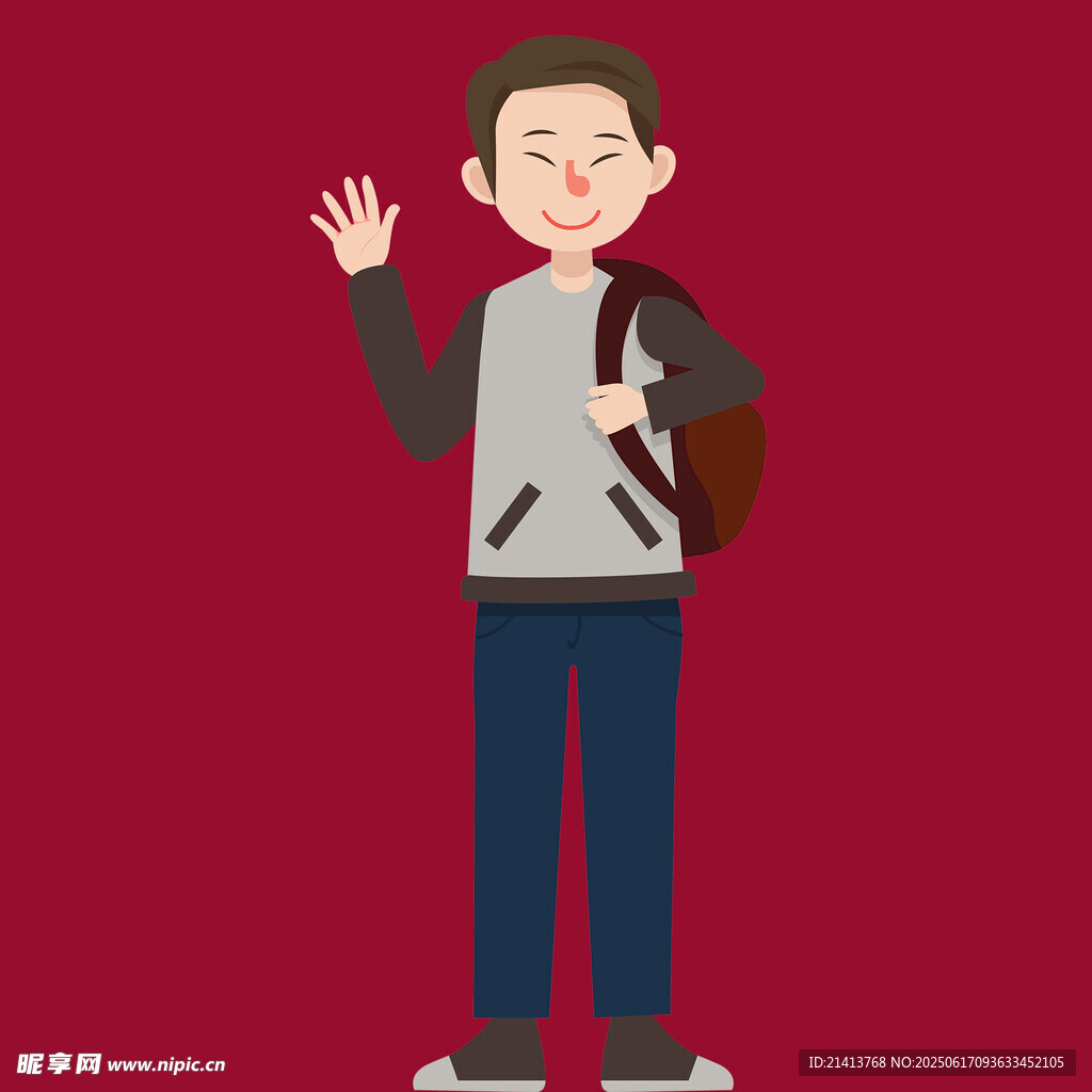 揮手的背包少年