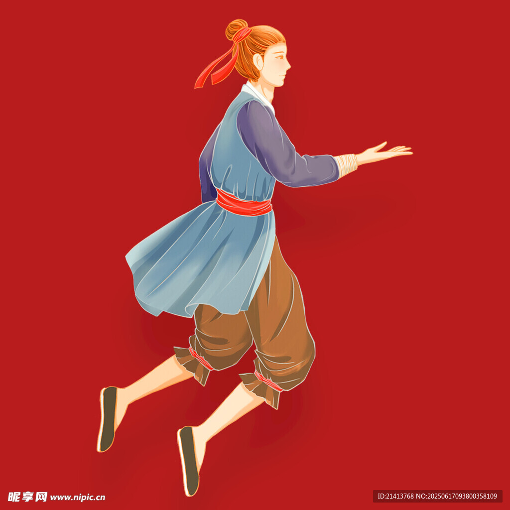 紅衣女子輕盈奔跑姿態