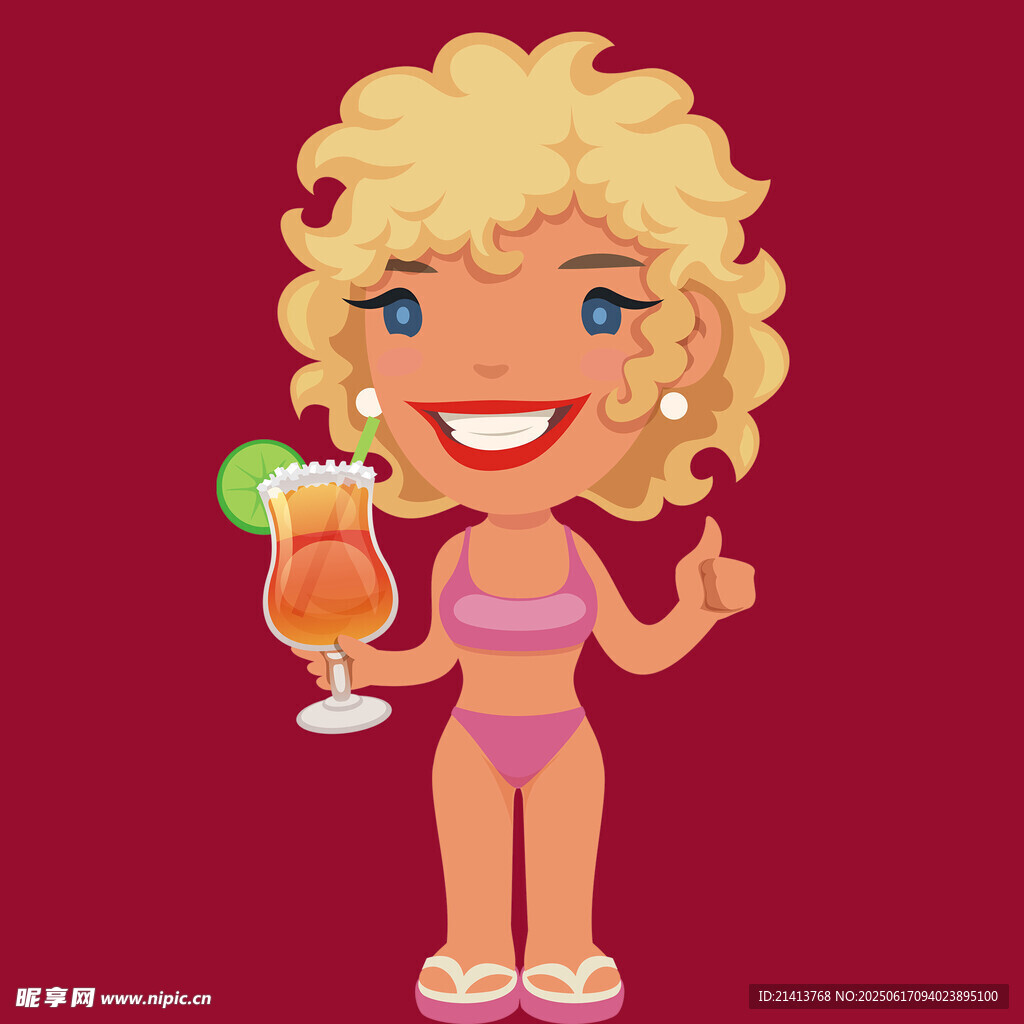 比基尼美女手持雞尾酒