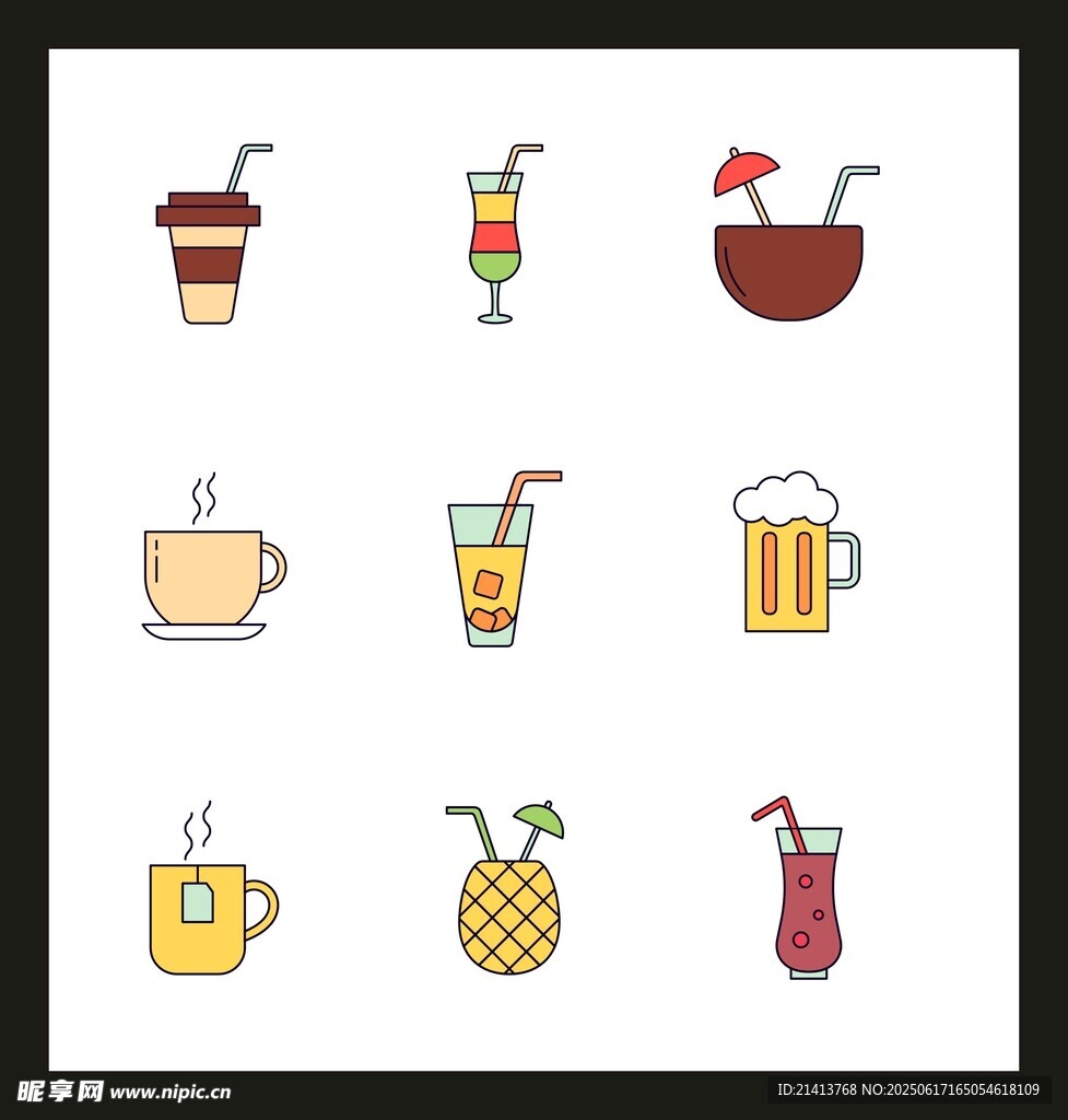 多彩飲品圖標集合