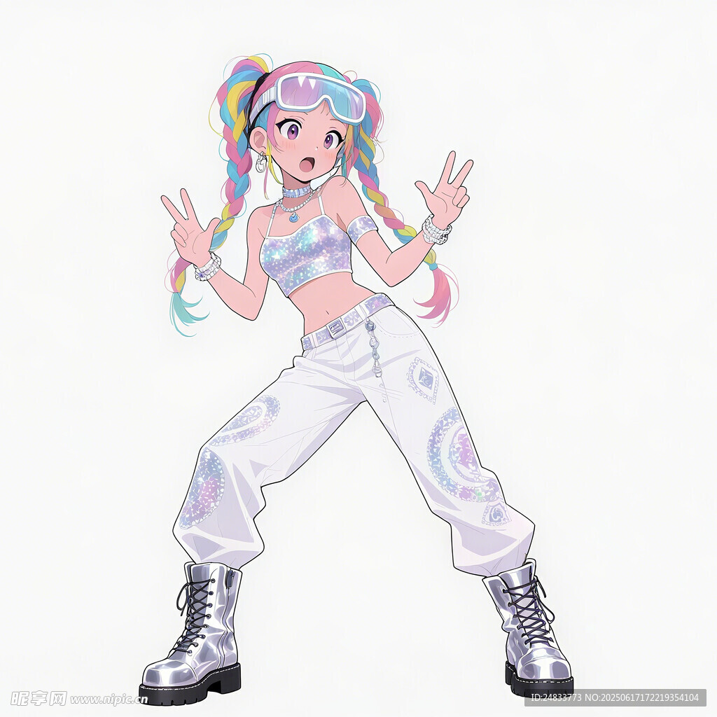 彩色雙馬尾女孩活力舞蹈