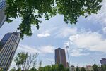 城市高樓與綠樹藍(lán)天景觀
