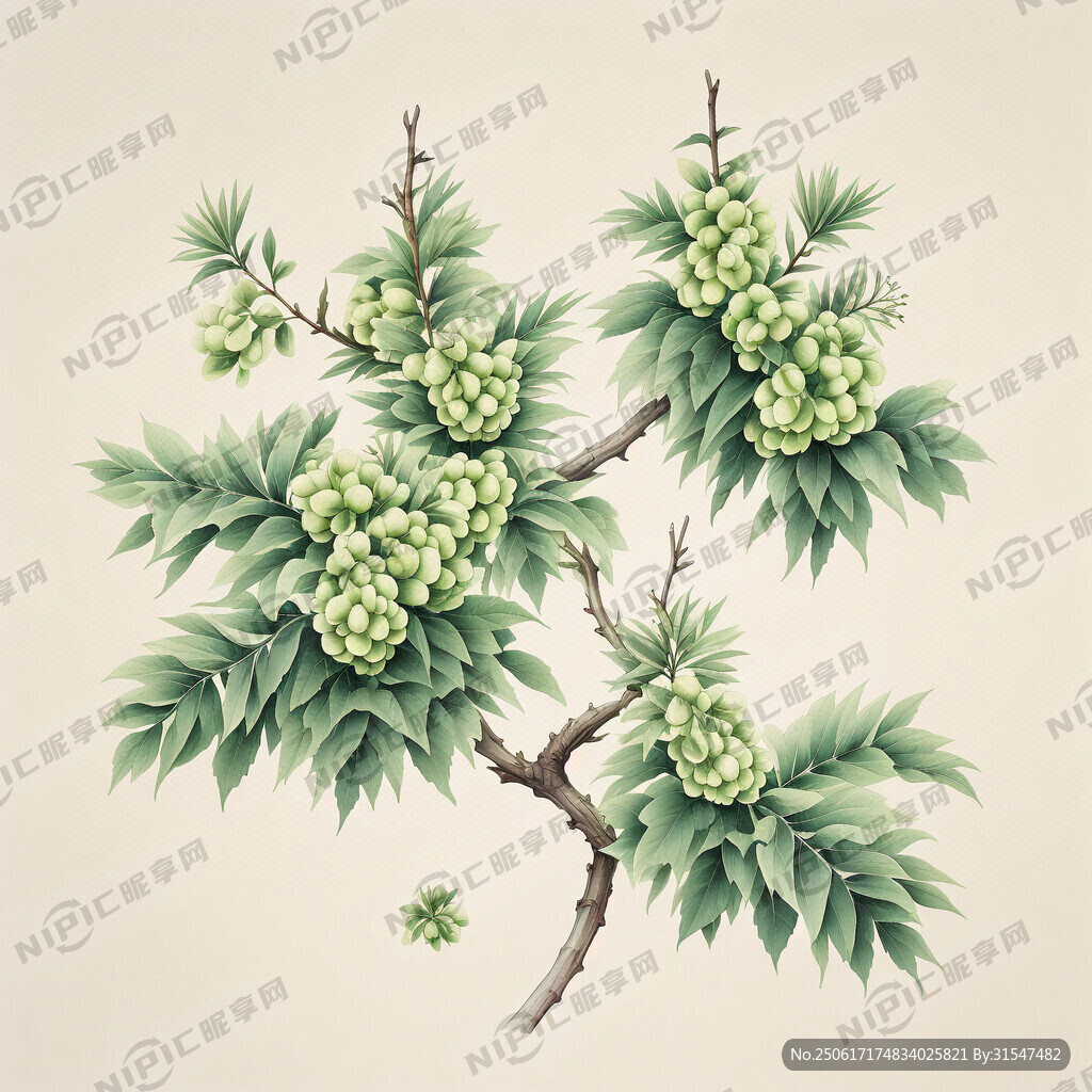 一幅國(guó)潮平面插畫 槐樹(shù)葉
