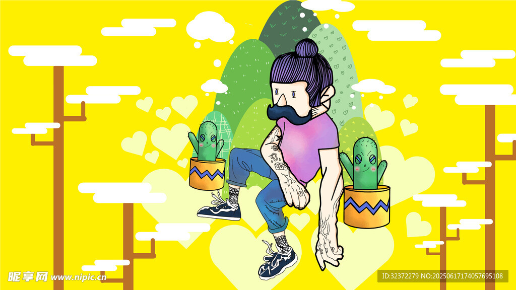 女孩與綠植的溫馨畫面