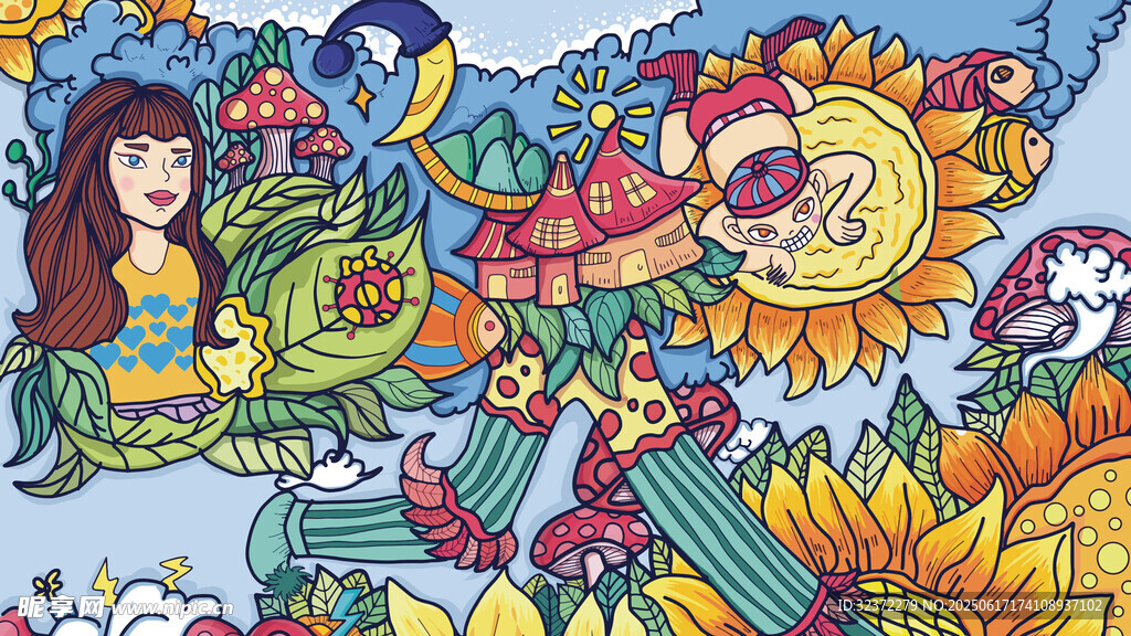 奇幻多彩卡通插畫世界