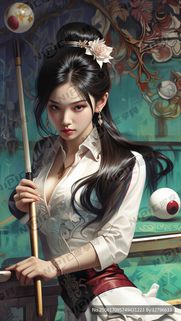 臺球美女 壁畫 