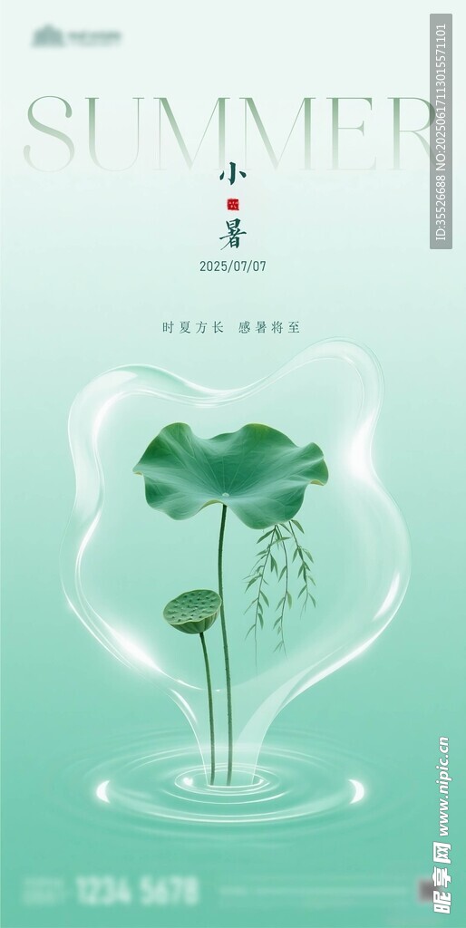 地產夏至小暑節氣荷葉海報插畫