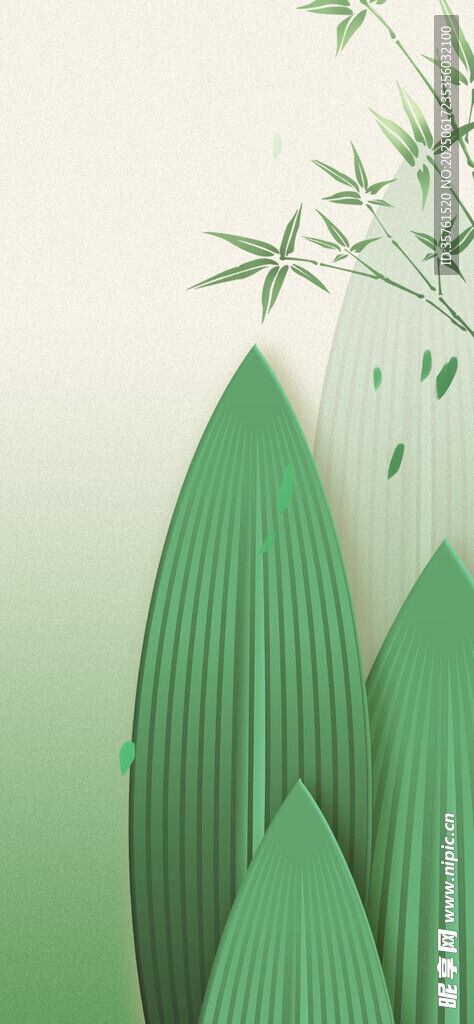 清新竹葉與山巒插畫