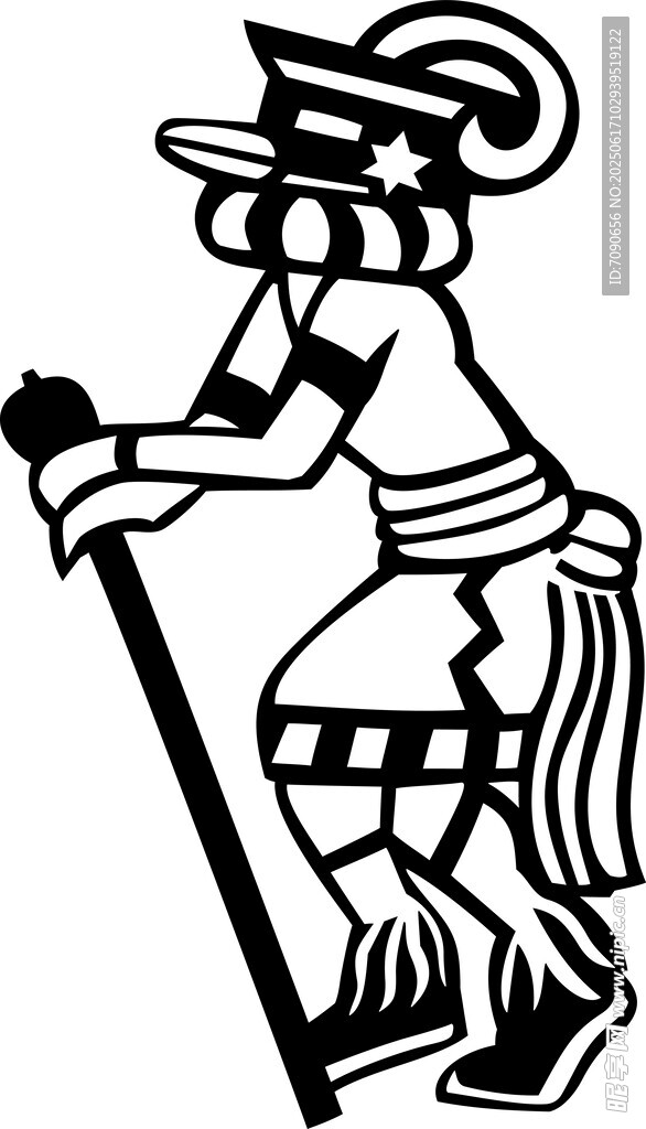 古代持杖武士形象