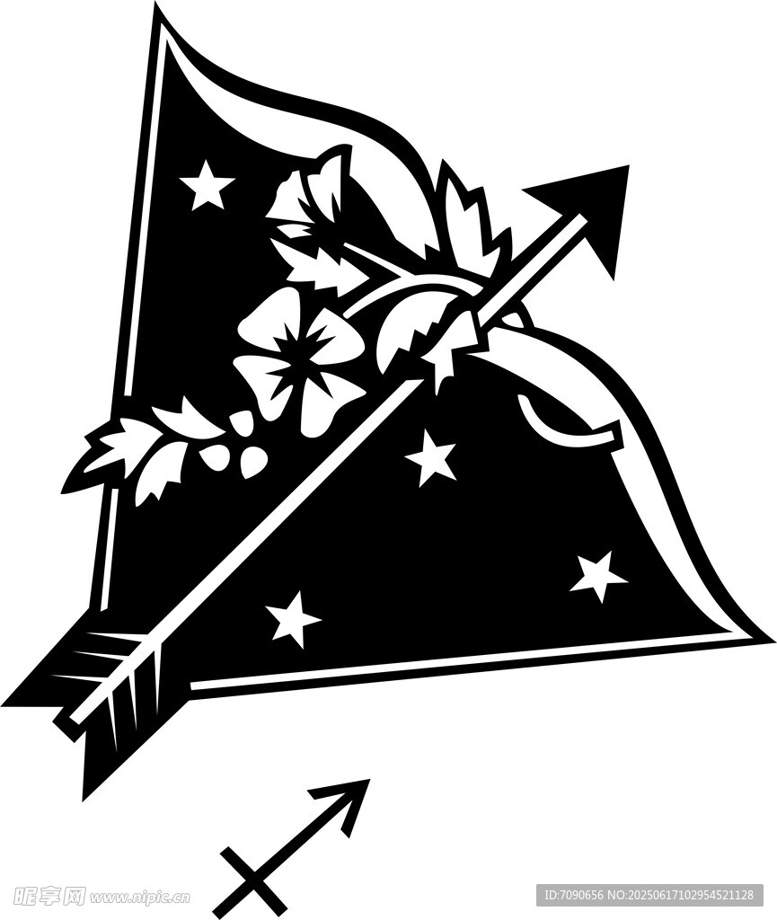 黑白弓箭花卉星形圖案