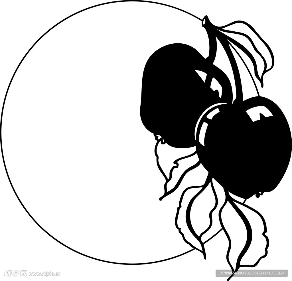 簡約黑白櫻桃插畫