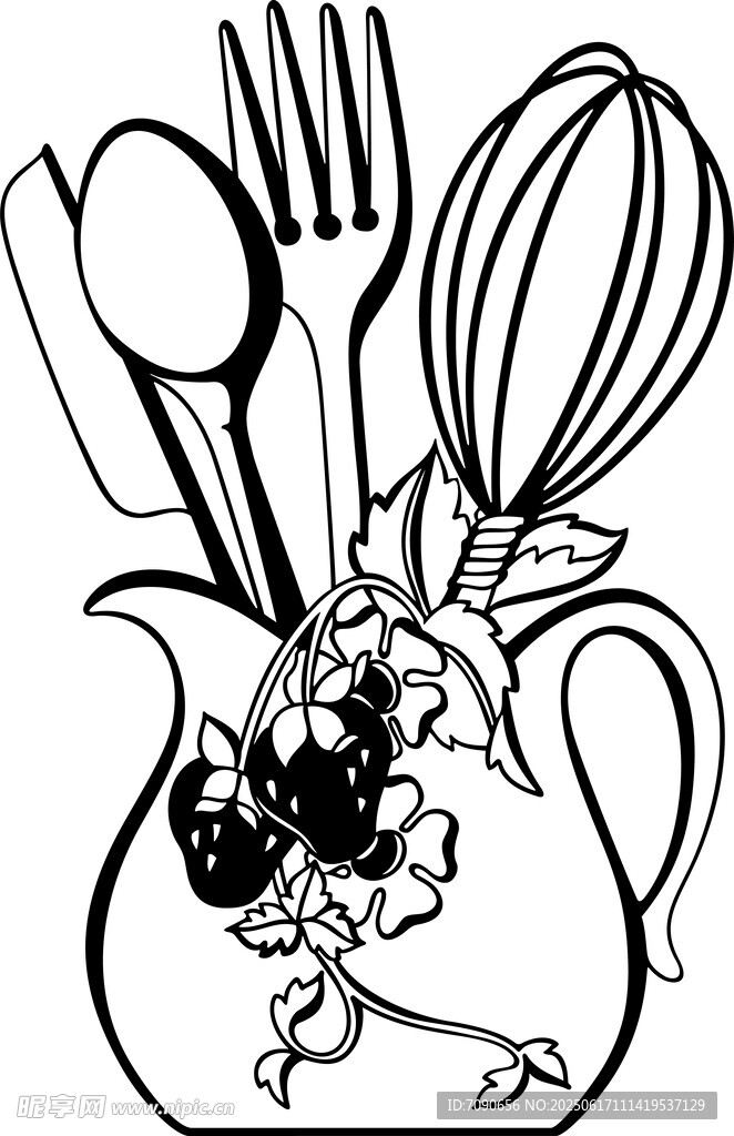 手繪餐具花瓶插畫