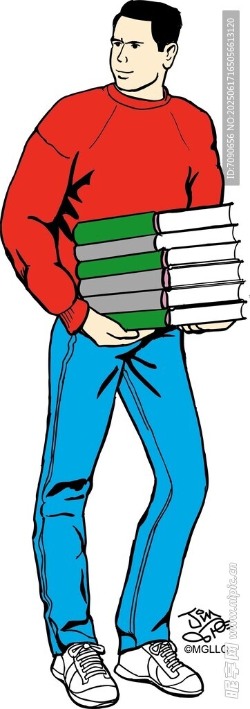 男子抱書前行