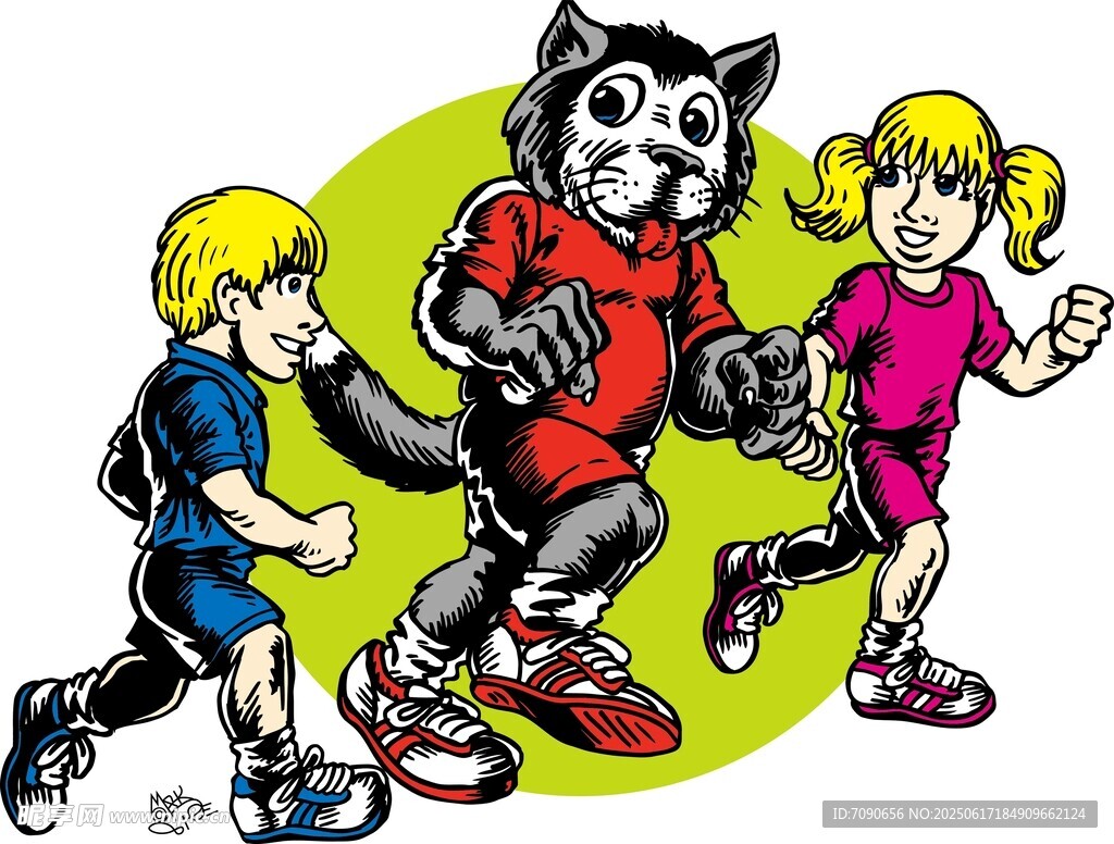 動物與孩子一起歡樂奔跑