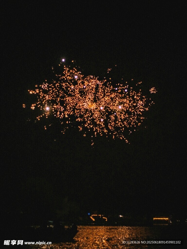 夜空中絢爛的煙花綻放
