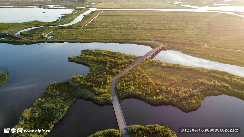 濕地蜿蜒公路航拍美景