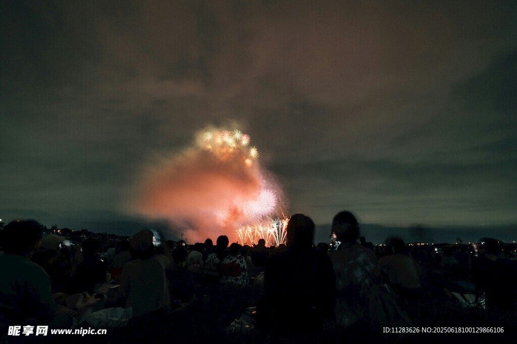 夜空中絢爛的煙花與人潮