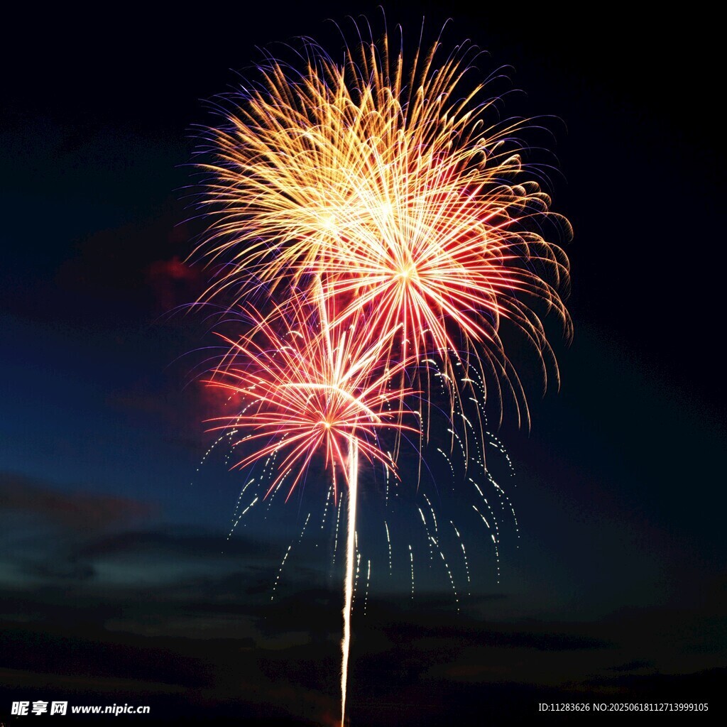 夜空中絢爛綻放的煙花
