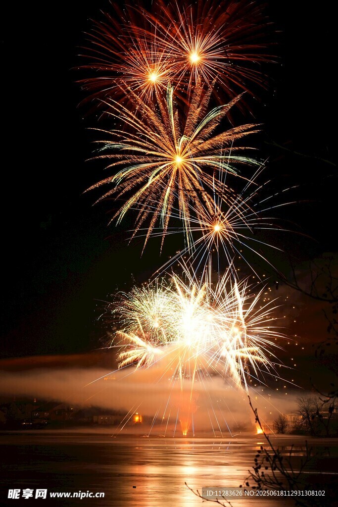 夜空中絢爛綻放的煙花
