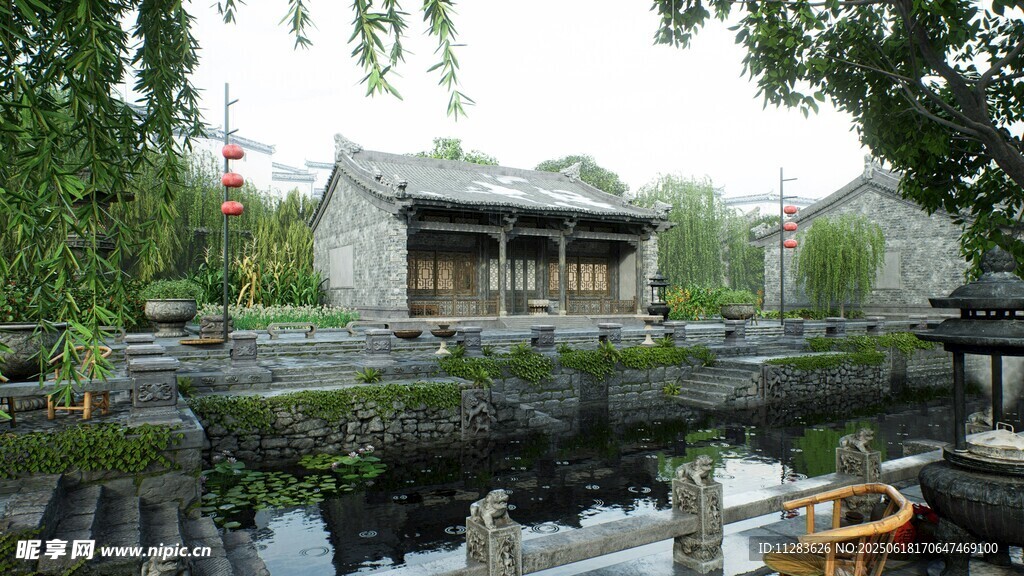 中式庭院水景古樸雅致
