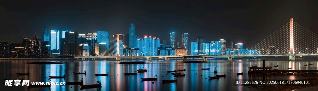 城市夜景璀璨的河畔風光